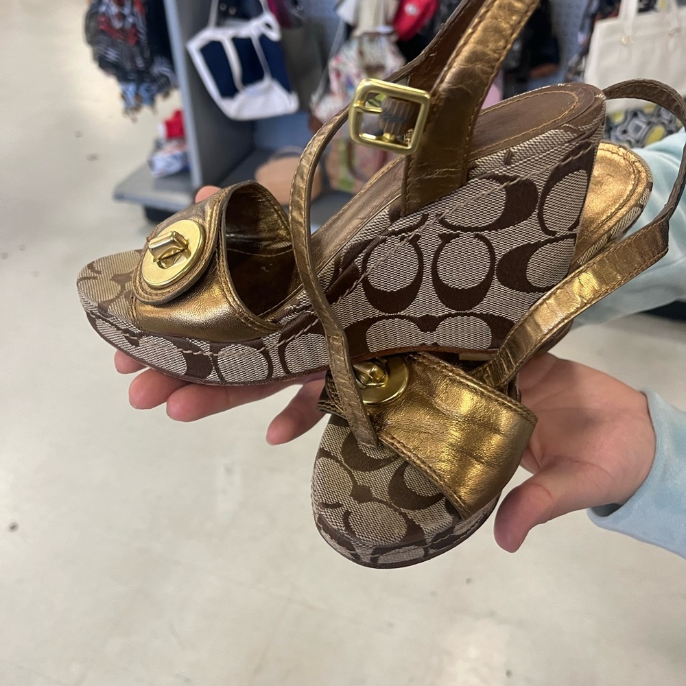 Gold and Brown 
Early 2000s coach wedges very rare ❤️